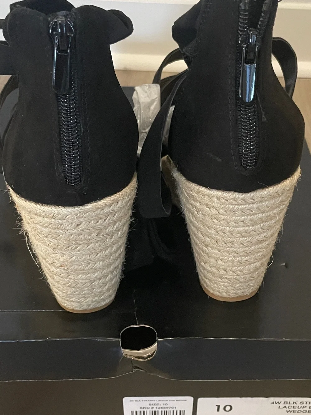 Torrid Black Strappy Espadrille Wedge Sandals size 10WW